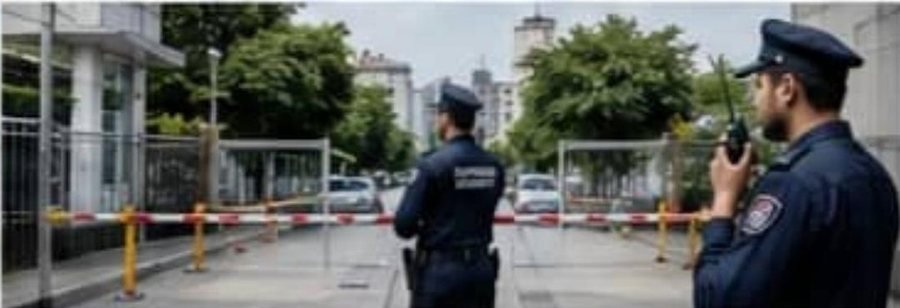 Security personnel at a campus gate